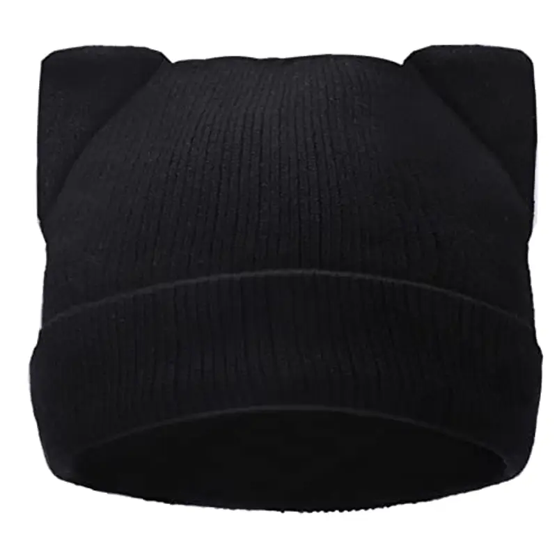 LUCKYBUNNY Berretto con orecchie di gatto per donne e ragazze, autunno inverno maglia polsino beanie hip hop berretto