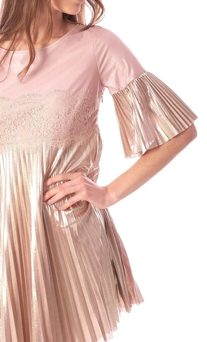 Abito plissè luckylu dorato con pizzo, colore oro miniatura 2