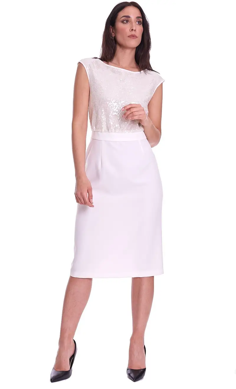 Abito tubino luckylu con paillettes, colore bianco