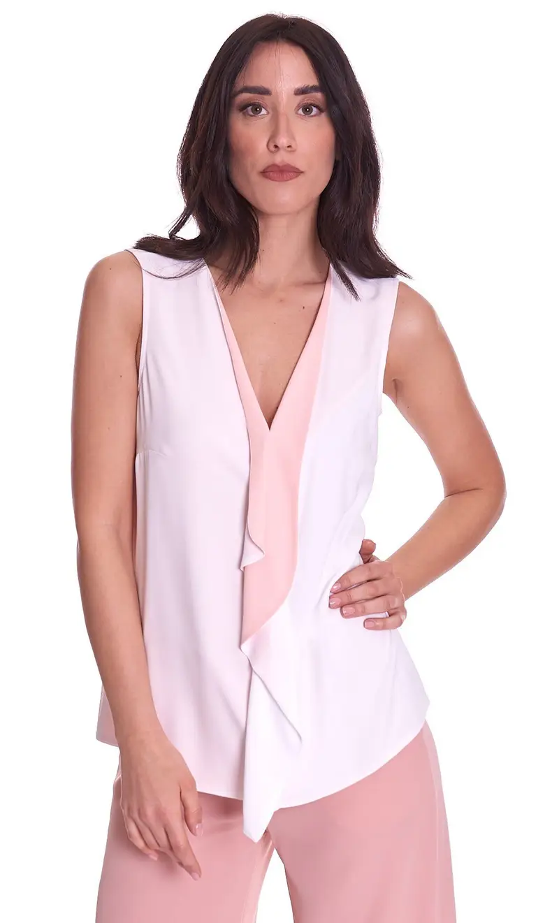 Blusa luckylu bicolore con rouches, colore bianco