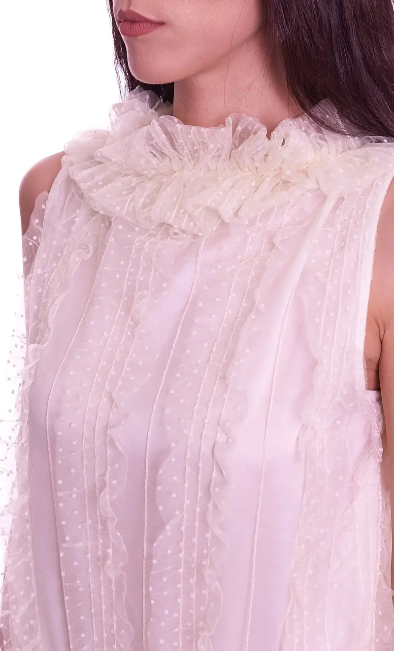 Blusa luckylu con collo a rouches, colore bianco miniatura 2