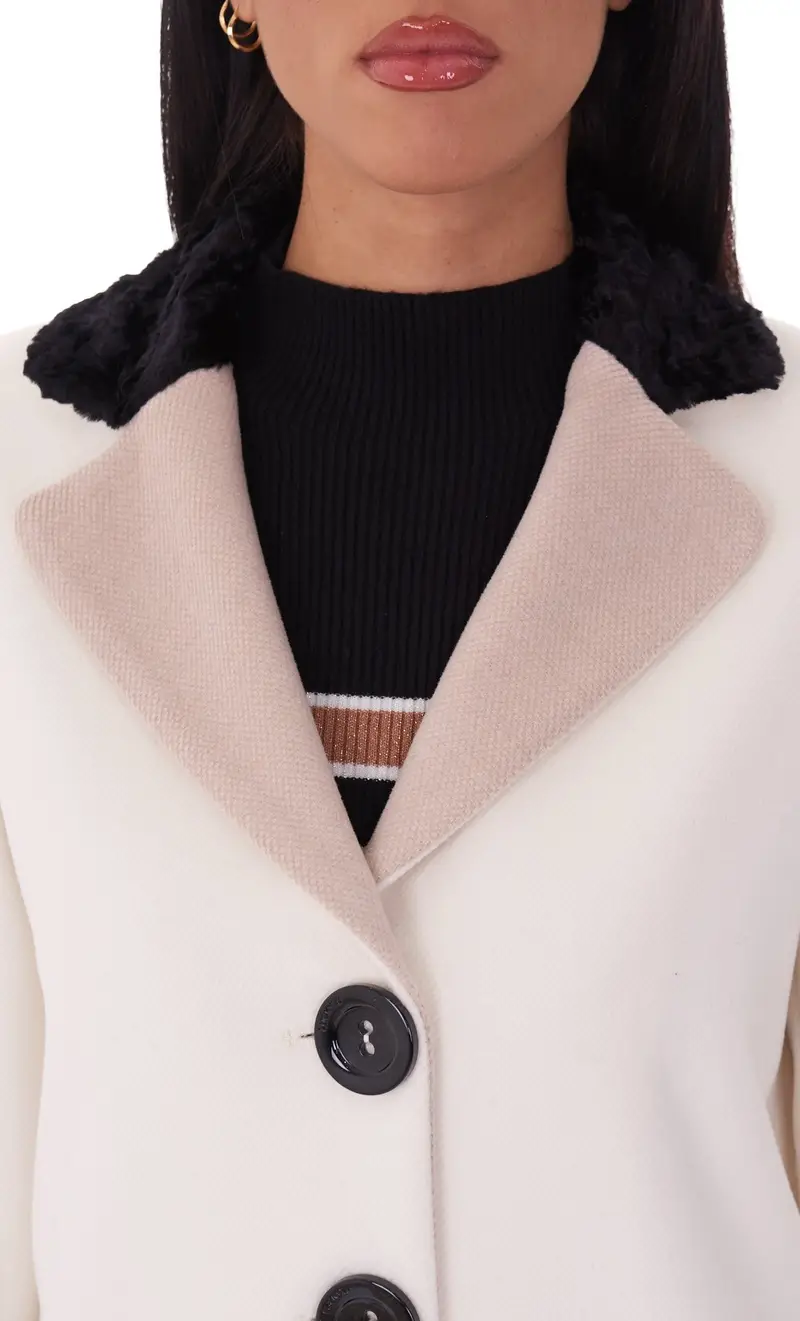 Cappotto luckylu con applicazioni in ecopelliccia, colore bianco miniatura 2