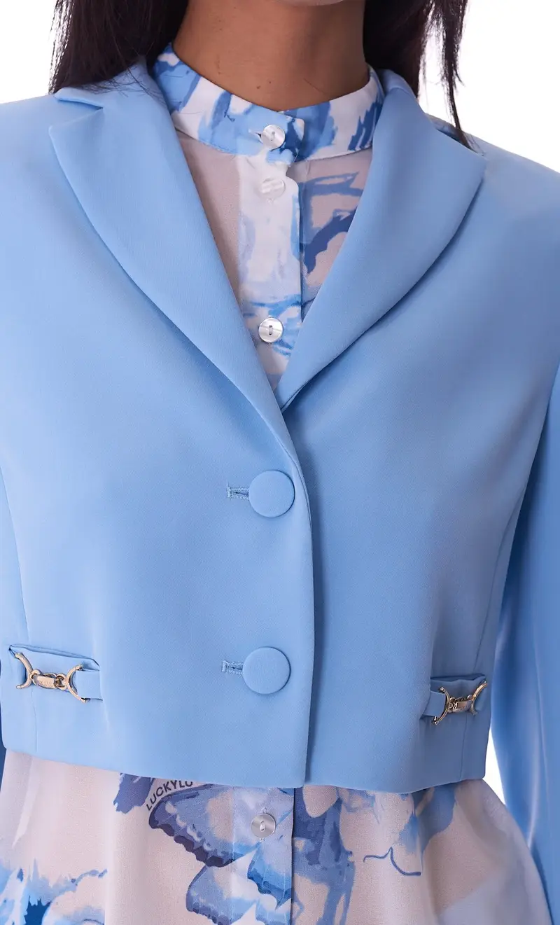 Giacca corta luckylu con fibbie, colore azzurro miniatura 2
