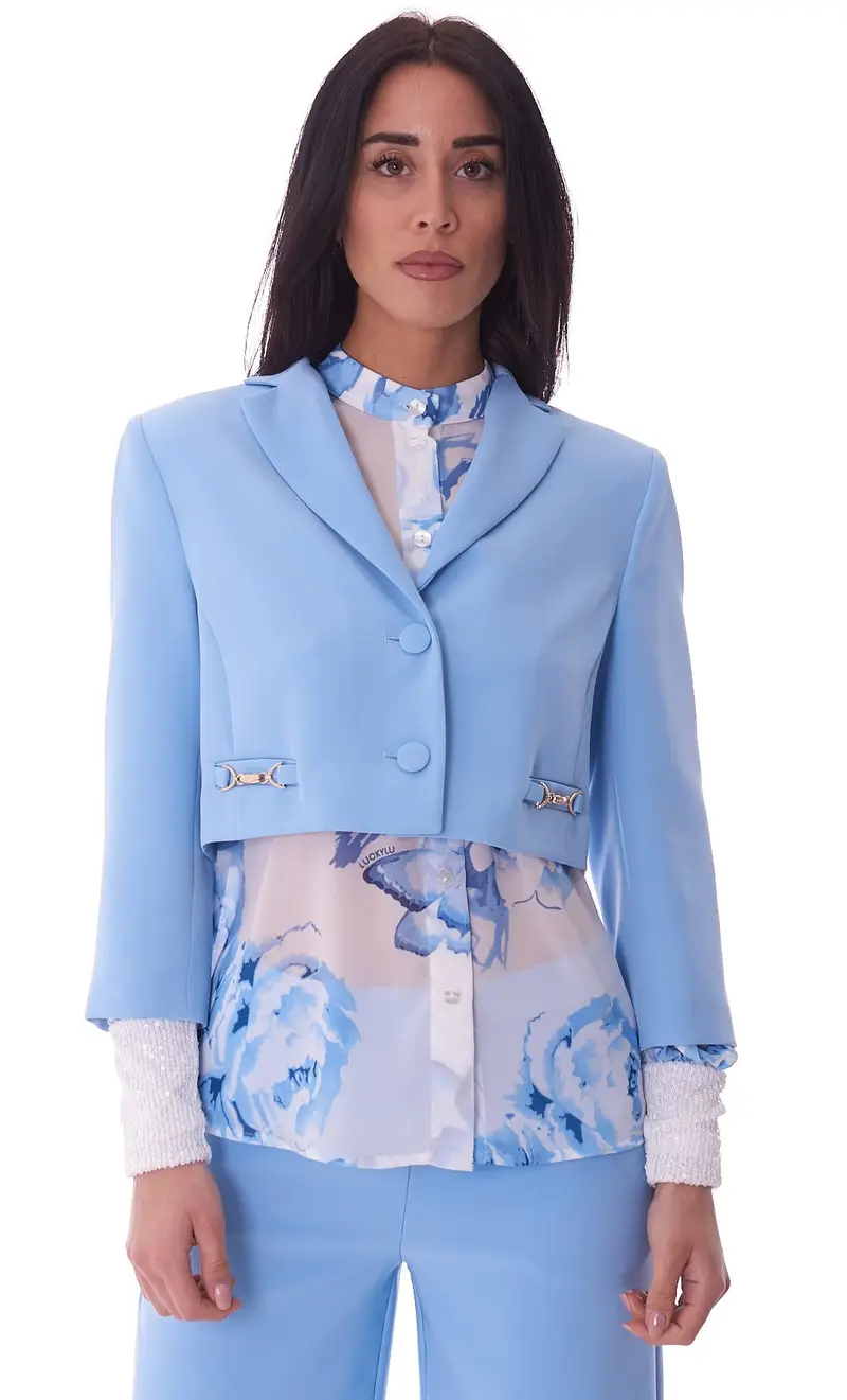 Giacca corta luckylu con fibbie, colore azzurro