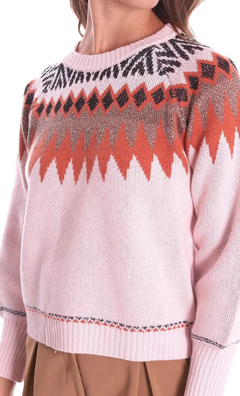 Maglia luckylu girocollo jacquard norvegese, colore panna miniatura 2