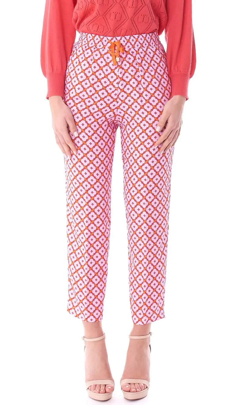 Pantalone jogger stampato luckylu, colore corallo