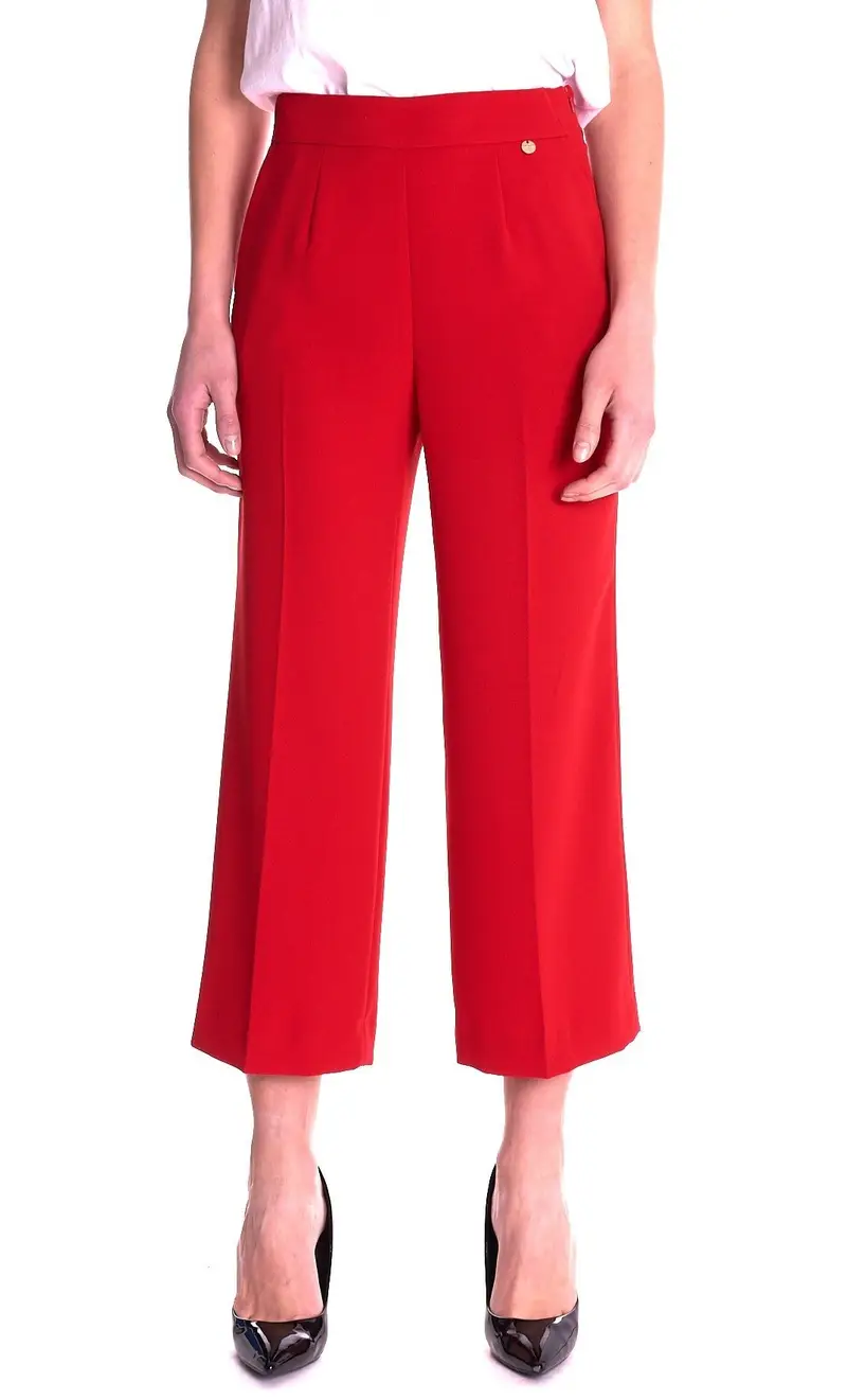 Pantalone luckylu cropped ampio in cady, colore rosso