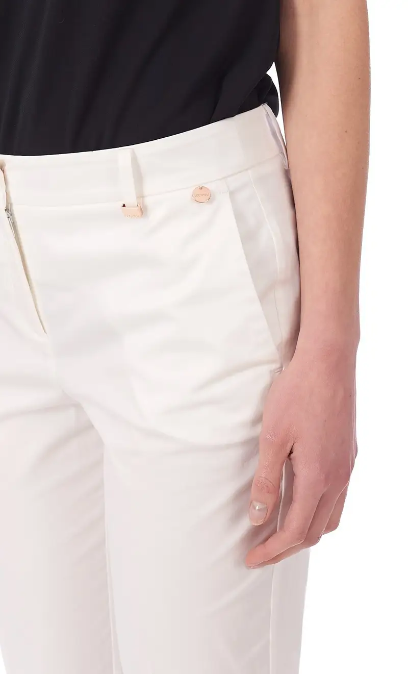 Pantalone luckylu in rasatello di cotone, colore bianco miniatura 2