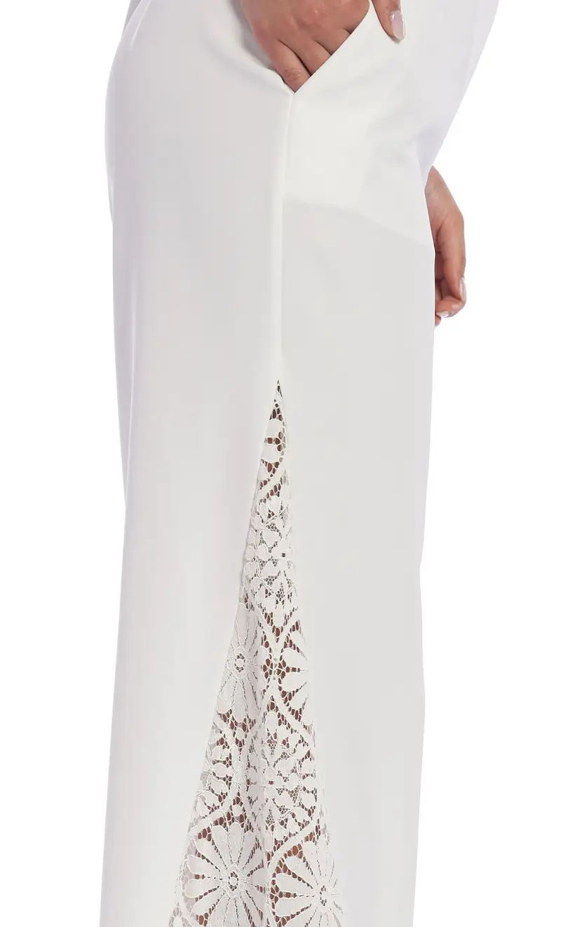 Pantalone luckylu palazzo con applicazione in pizzo, colore bianco miniatura 2