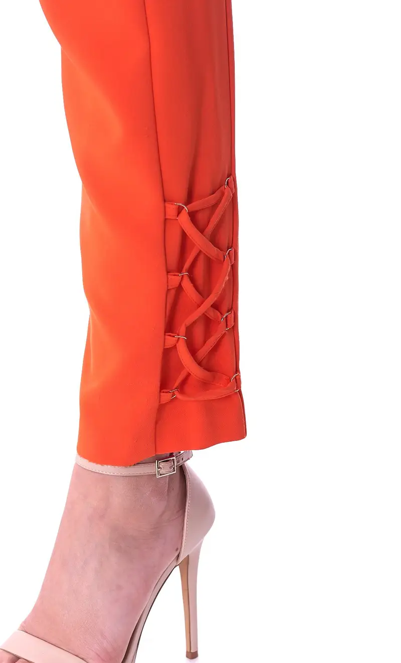 Pantalone luckylu sigaretta stringato al fondo, colore arancio miniatura 2