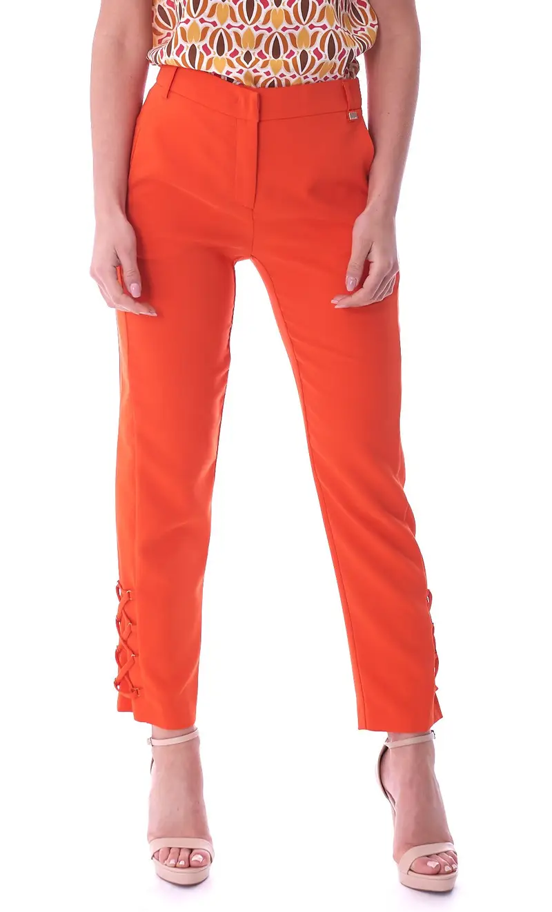 Pantalone luckylu sigaretta stringato al fondo, colore arancio