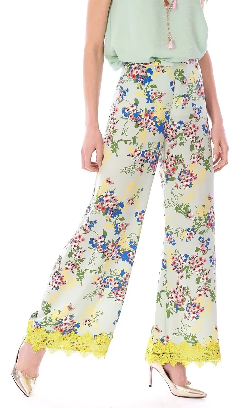 Pantalone palazzo luckylu con pizzo verde, colore verde