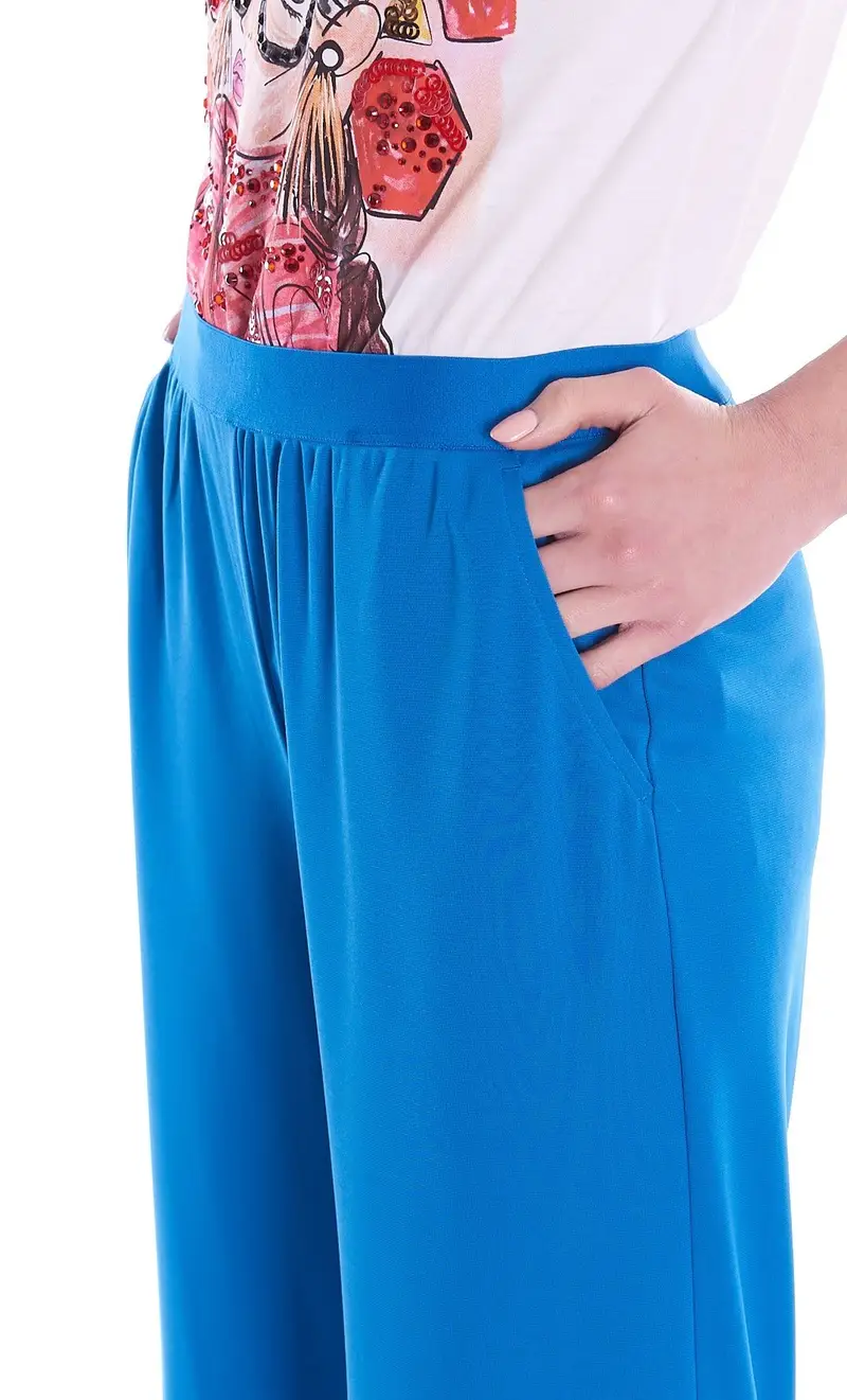 Pantalone palazzo luckylu in jersey, colore bluette miniatura 2