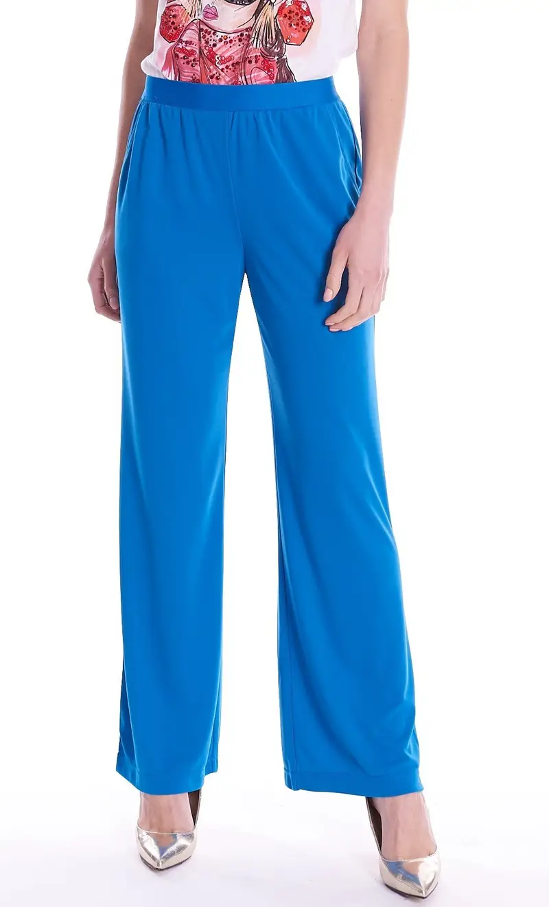 Pantalone palazzo luckylu in jersey, colore bluette