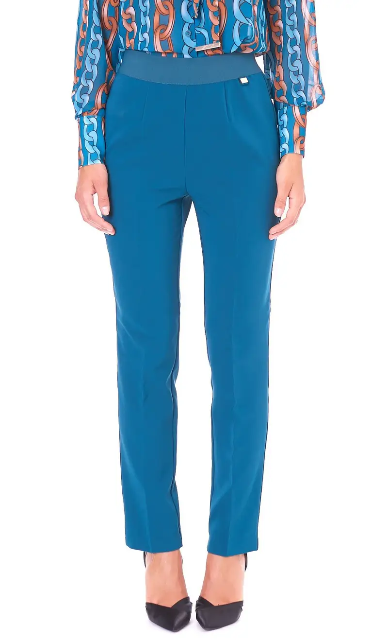 Pantalone sigaretta luckylu con elastico in vita, colore verde