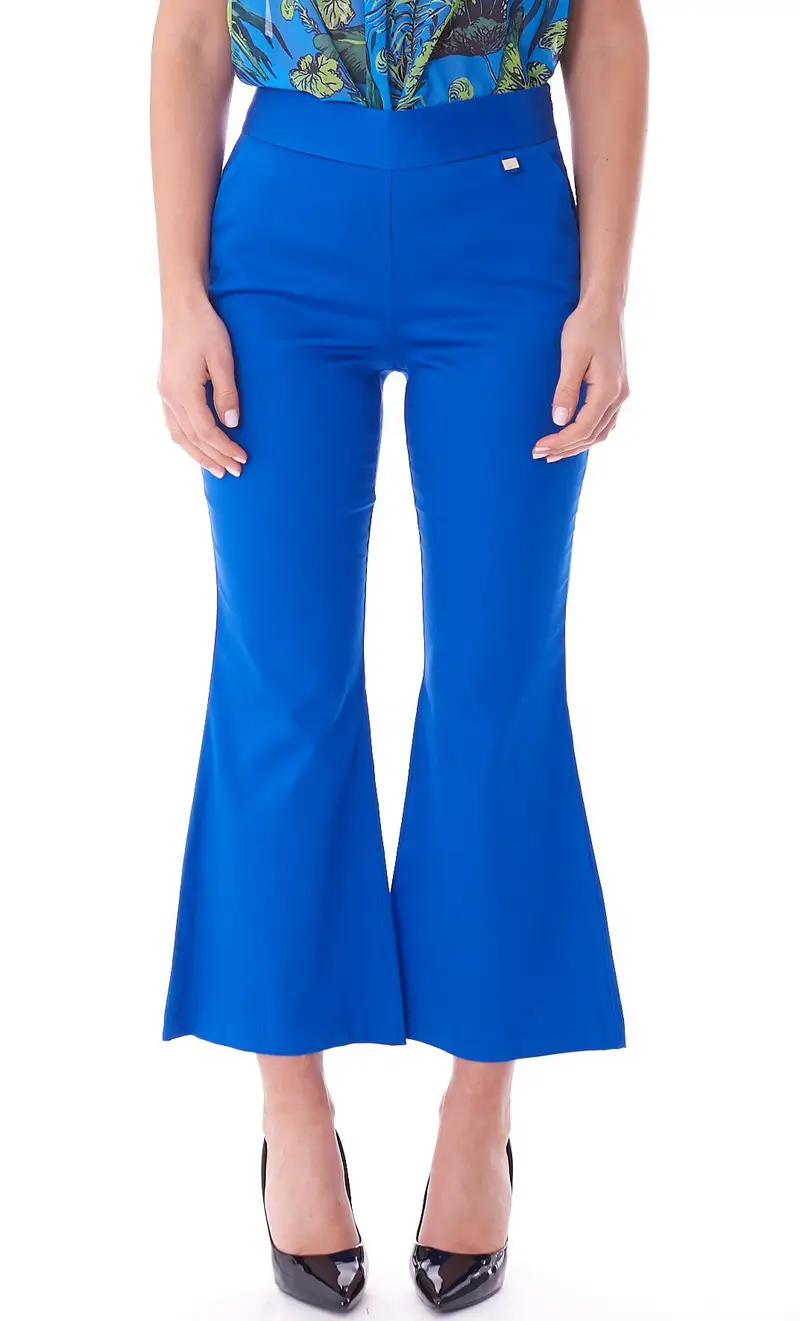 Pantalone trombeta luckylu in cotone, colore bluette