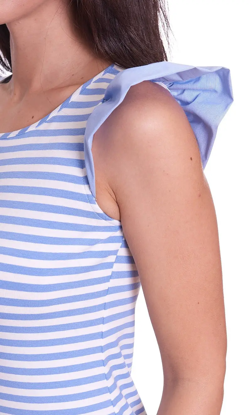 T-shirt luckylu rigata con manica camicia, colore azzurro miniatura 2