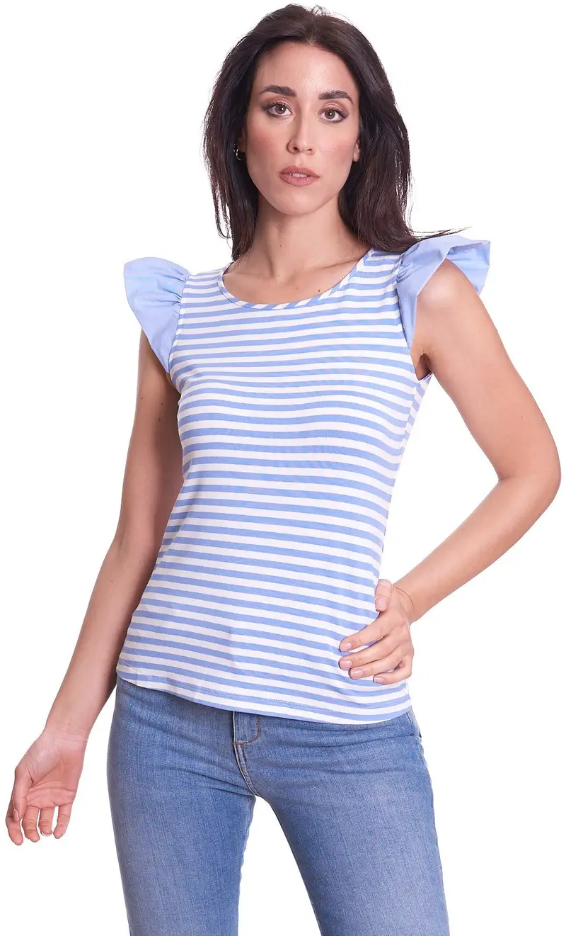 T-shirt luckylu rigata con manica camicia, colore azzurro
