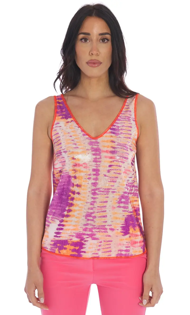 Top luckylu a fantasia con paillettes, colore multicolore