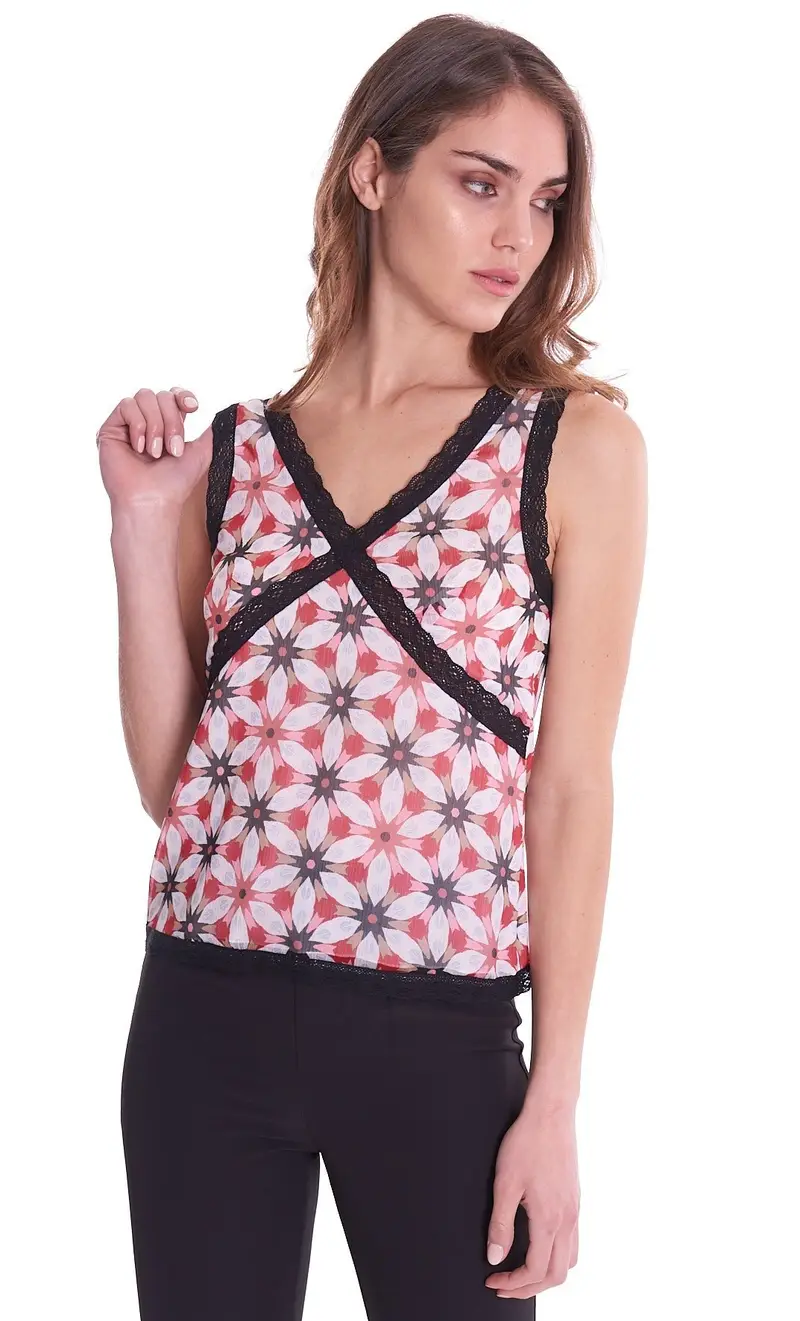 Top luckylu a fantasia con pizzo, colore rosa