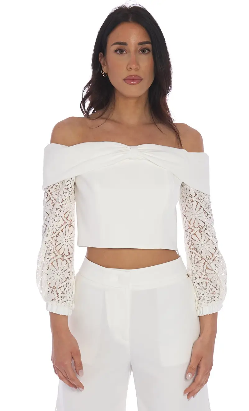 Top luckylu con maniche in pizzo, colore bianco