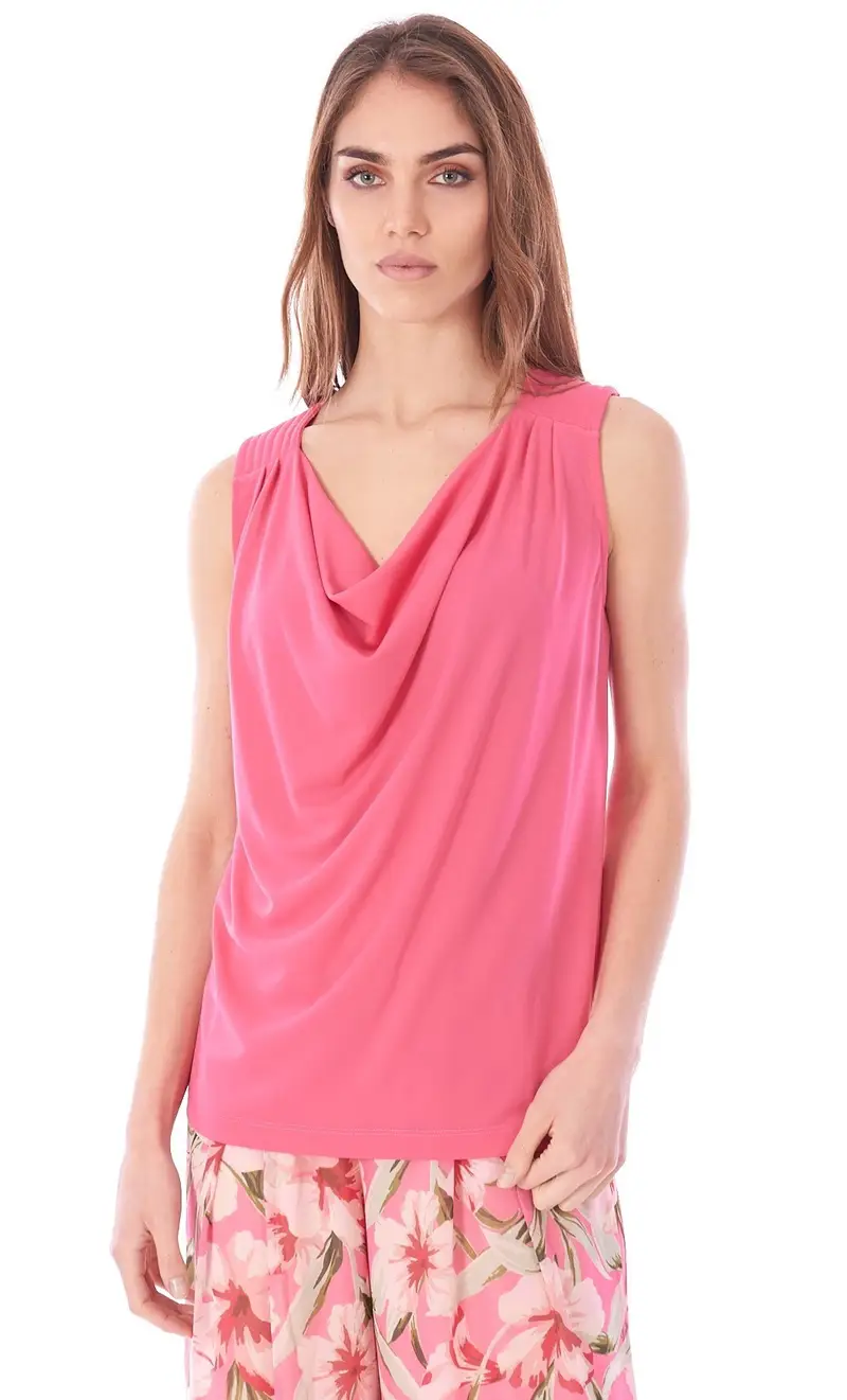Top luckylu in jersey con drappeggio, colore fuxia
