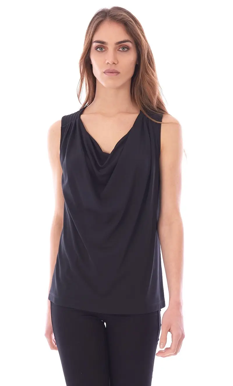 Top luckylu in jersey con drappeggio, colore nero