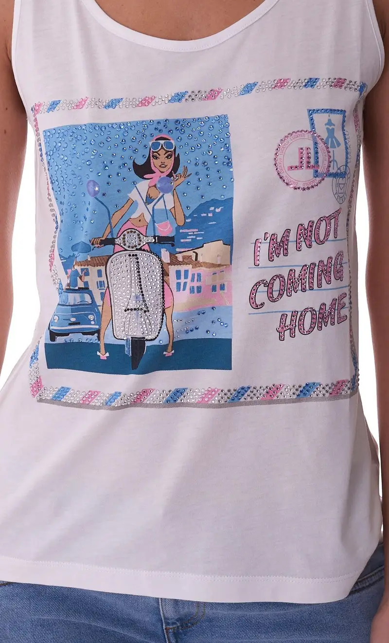 Top luckylu stampa vespa, colore bianco miniatura 2