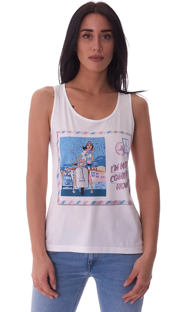 Top luckylu stampa vespa, colore bianco