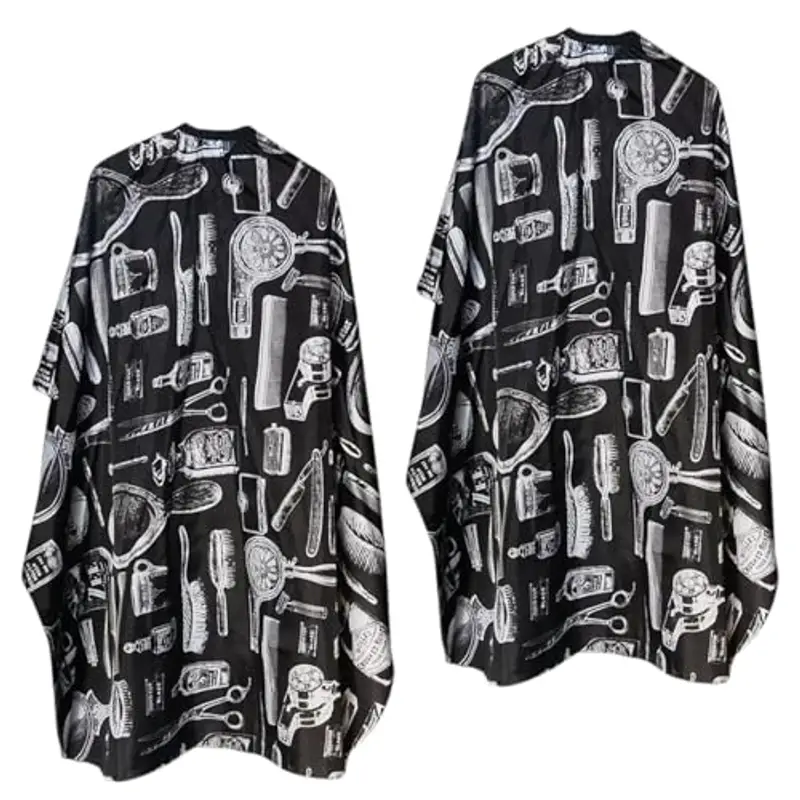 LUFFLOK 2 Pezzi Telo da Barbiere, Mantella Parrucchieri Nero Stamp Duty, Cape da Salone di Parrucchiere, Telo da Barbiere Impermeabile, Cape Professionale per Styling Capelli, Taglio (Nero)