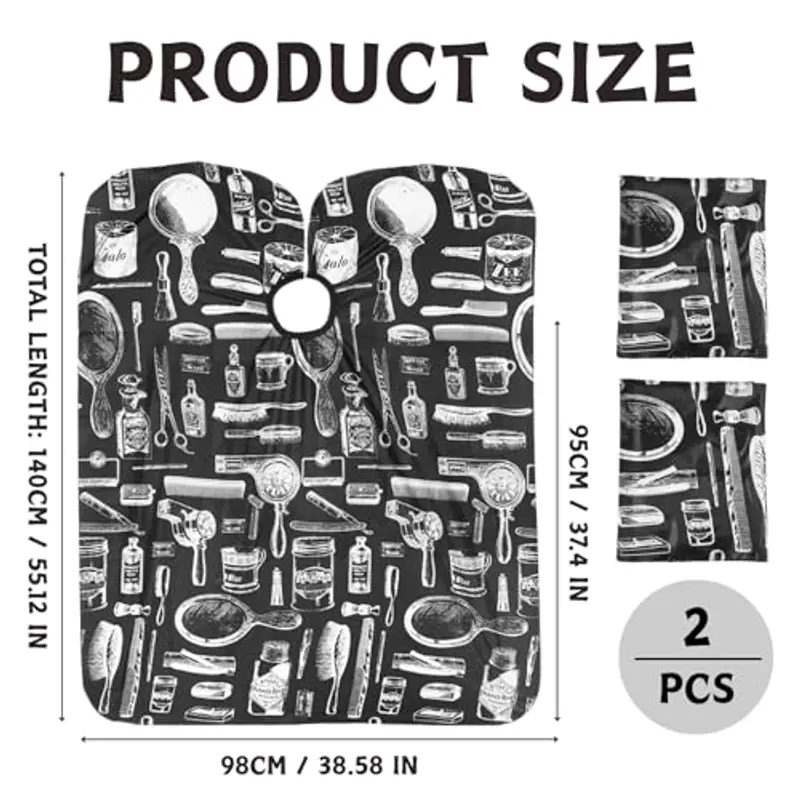 LUFFLOK 2 Pezzi Telo da Barbiere, Mantella Parrucchieri Nero Stamp Duty, Cape da Salone di Parrucchiere, Telo da Barbiere Impermeabile, Cape Professionale per Styling Capelli, Taglio (Nero) miniatura 2