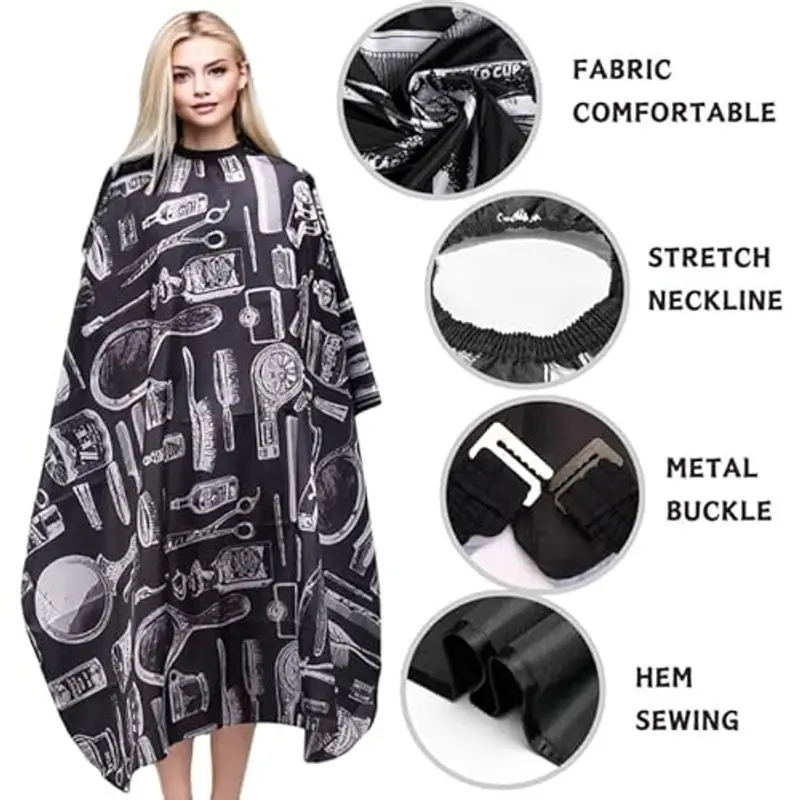 LUFFLOK 2 Pezzi Telo da Barbiere, Mantella Parrucchieri Nero Stamp Duty, Cape da Salone di Parrucchiere, Telo da Barbiere Impermeabile, Cape Professionale per Styling Capelli, Taglio (Nero) miniatura 3