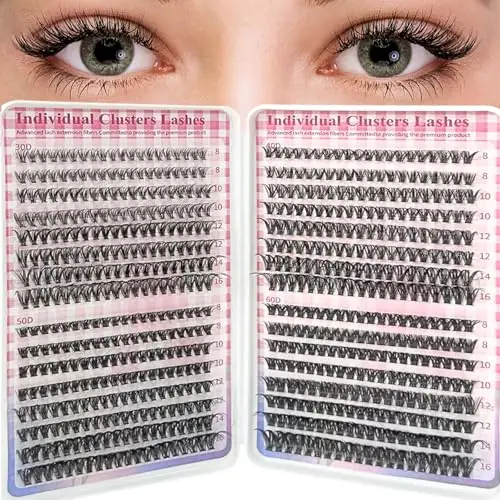 LUFFLOK 640 Pezzi Ciglia Finte Ciuffetti, 60D+80D+100D+120D Kit Ciglia Extension, D Curl 8-16mm Ciuffetti Ciglia Finte,