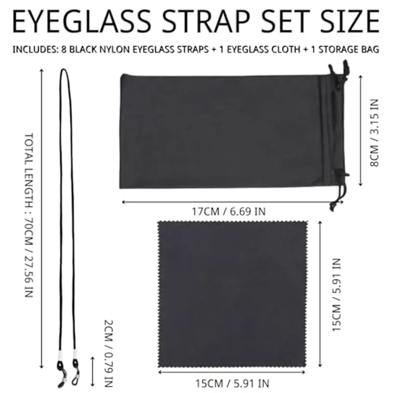 LUFFLOK 8 Pezzi di Cordino Occhiali, Catenella Occhiali in Nylon Nero per Donne e Uomini, Laccetto Occhiali da miniatura 2