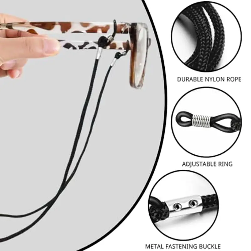 LUFFLOK 8 Pezzi di Cordino Occhiali, Catenella Occhiali in Nylon Nero per Donne e Uomini, Laccetto Occhiali da miniatura 3