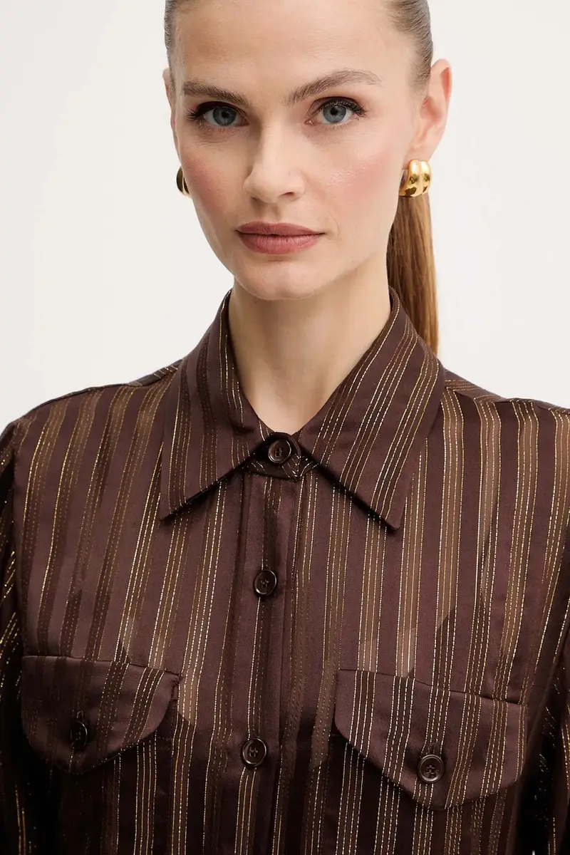 camicia in seta Marrone miniatura 4