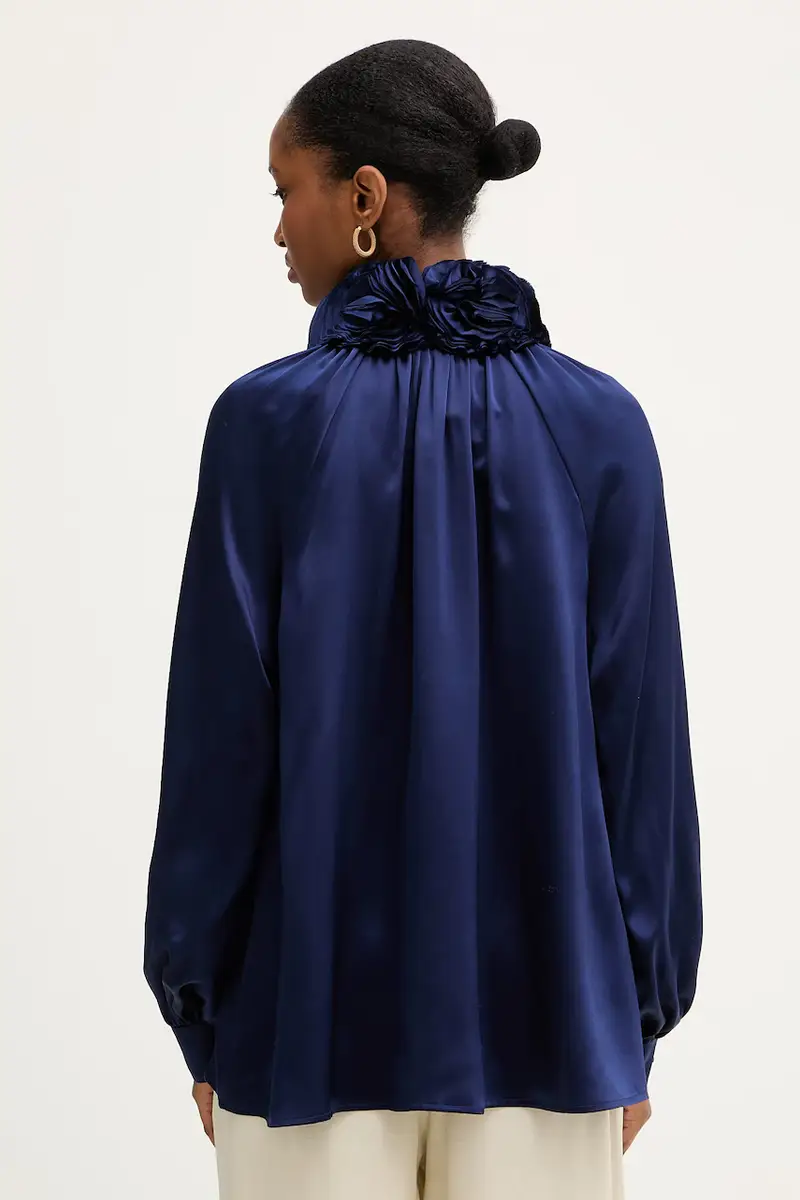 maglietta in seta Blu navy miniatura 3