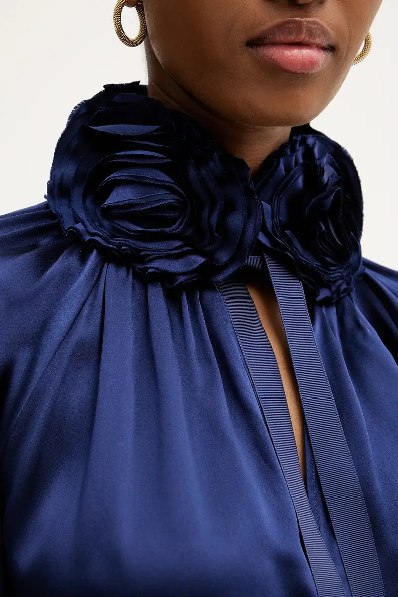 maglietta in seta Blu navy miniatura 5