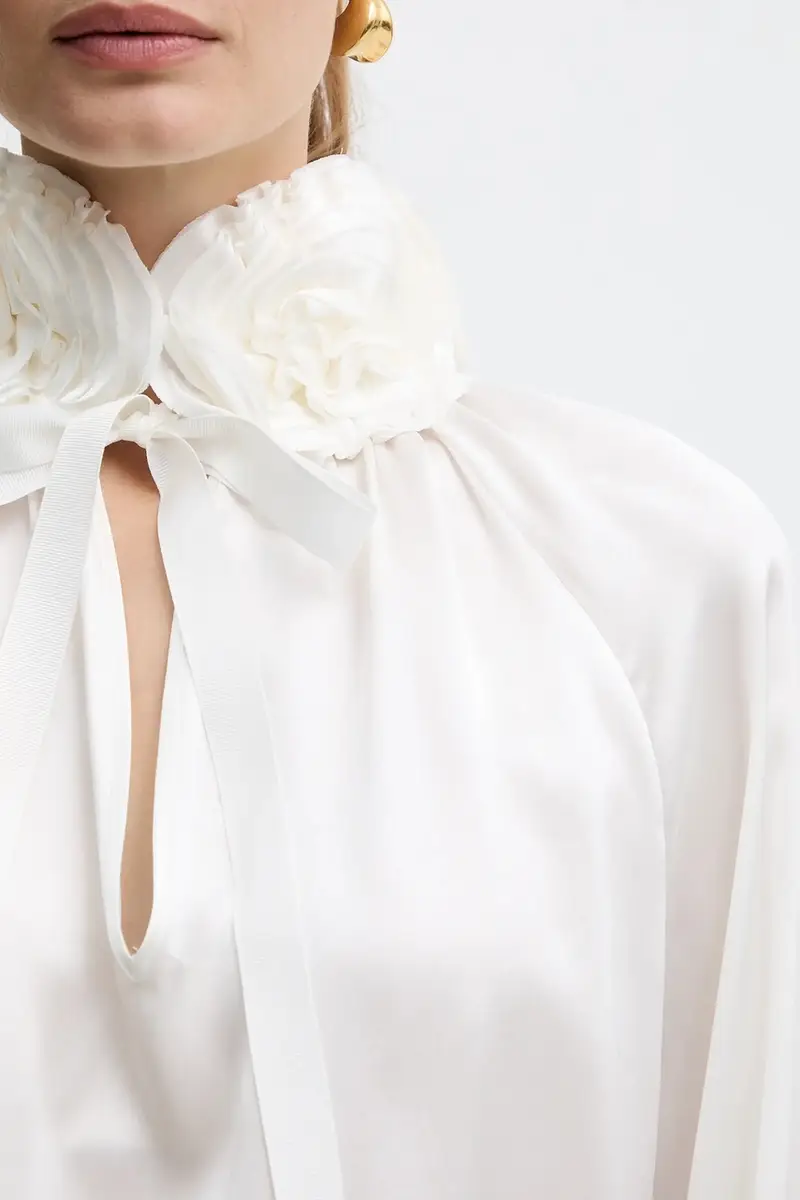 maglietta in seta donna colore beige con applicazione 542316 miniatura 5