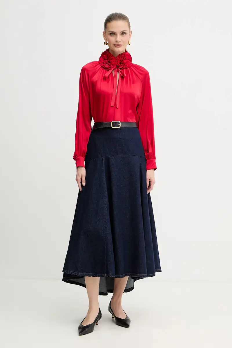 maglietta in seta Rosso miniatura 2