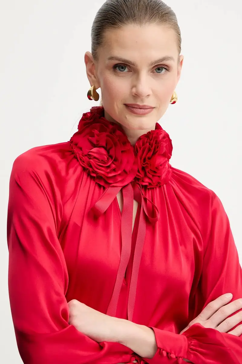 maglietta in seta Rosso miniatura 4