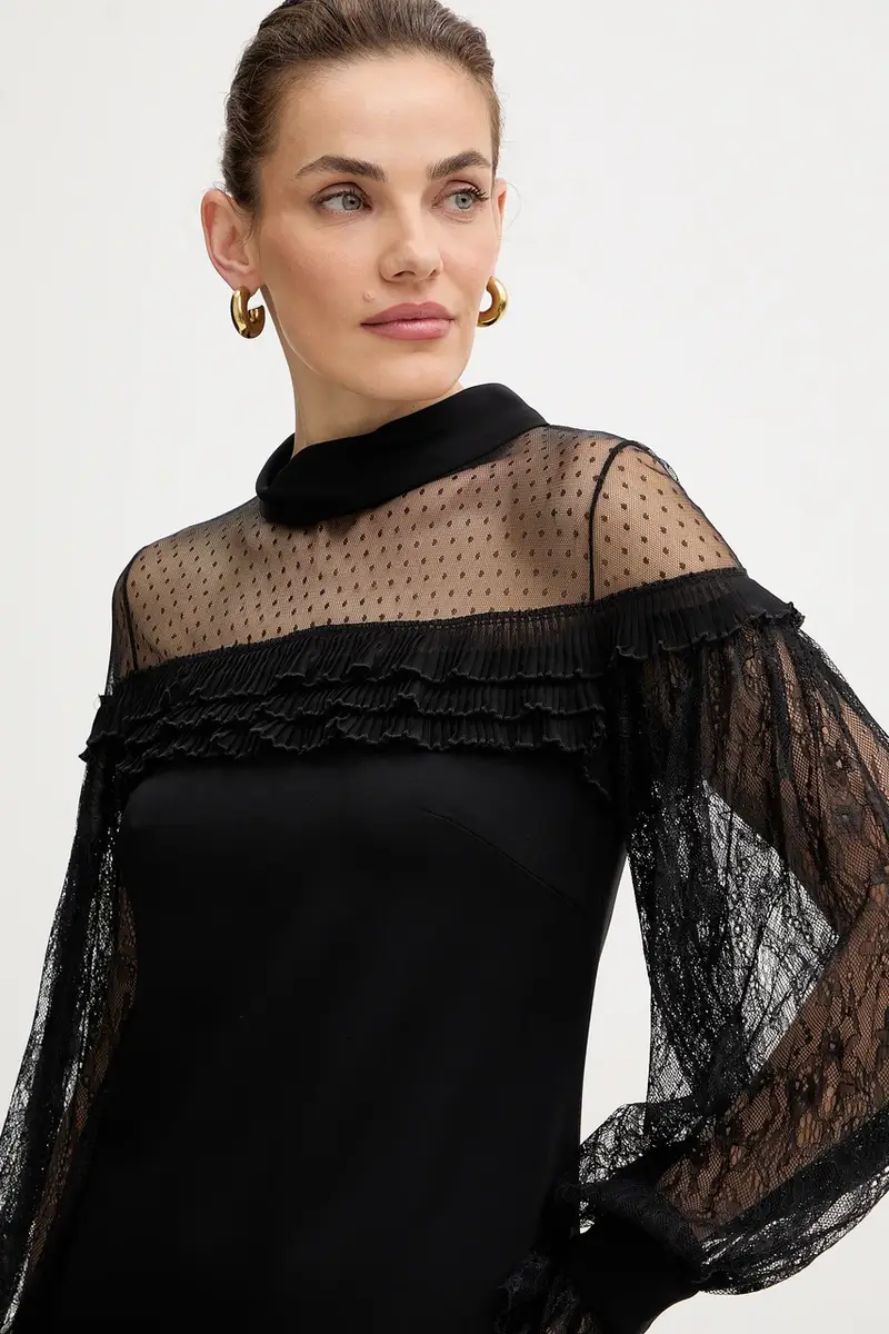 Luisa Spagnoli Vestito nero con maniche in pizzo miniatura 4