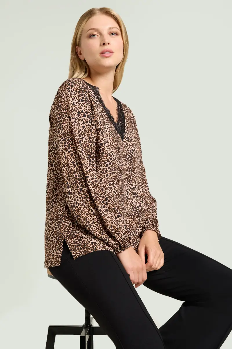 BLUSA CON STAMPA ANIMALIER Donna
