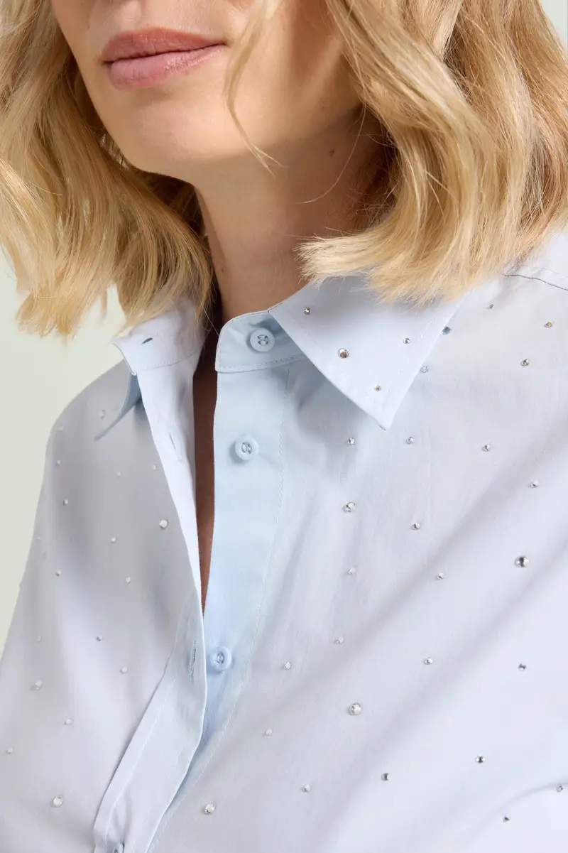 CAMICIA IN POPELINE CON PUNTI LUCE Donna miniatura 3
