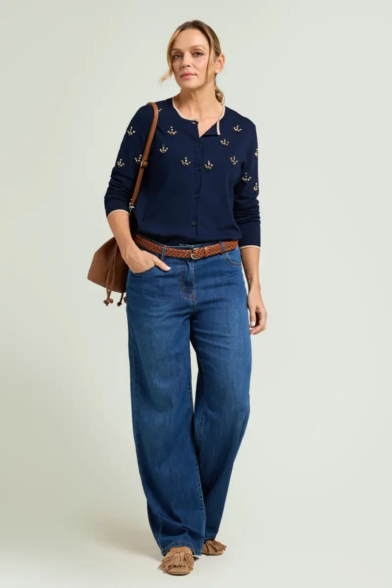 CARDIGAN IN VISCOSA COMFORT RICAMATO A MANO Donna miniatura 4