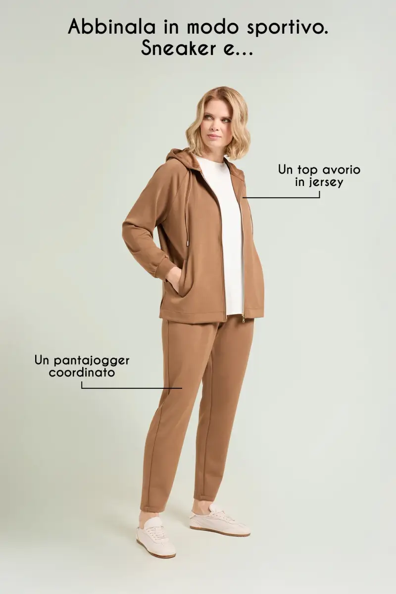 FELPA IN JERSEY SCUBA CON CAPPUCCIO Donna miniatura 4