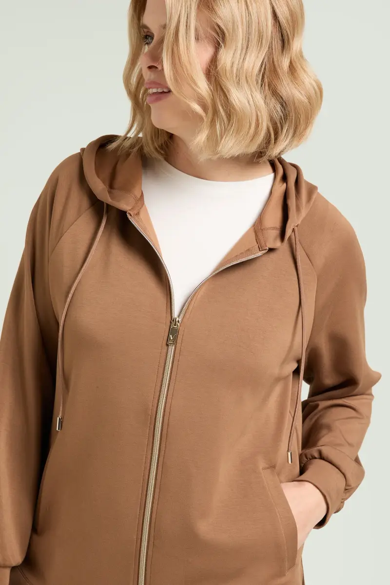 FELPA IN JERSEY SCUBA CON CAPPUCCIO Donna miniatura 3