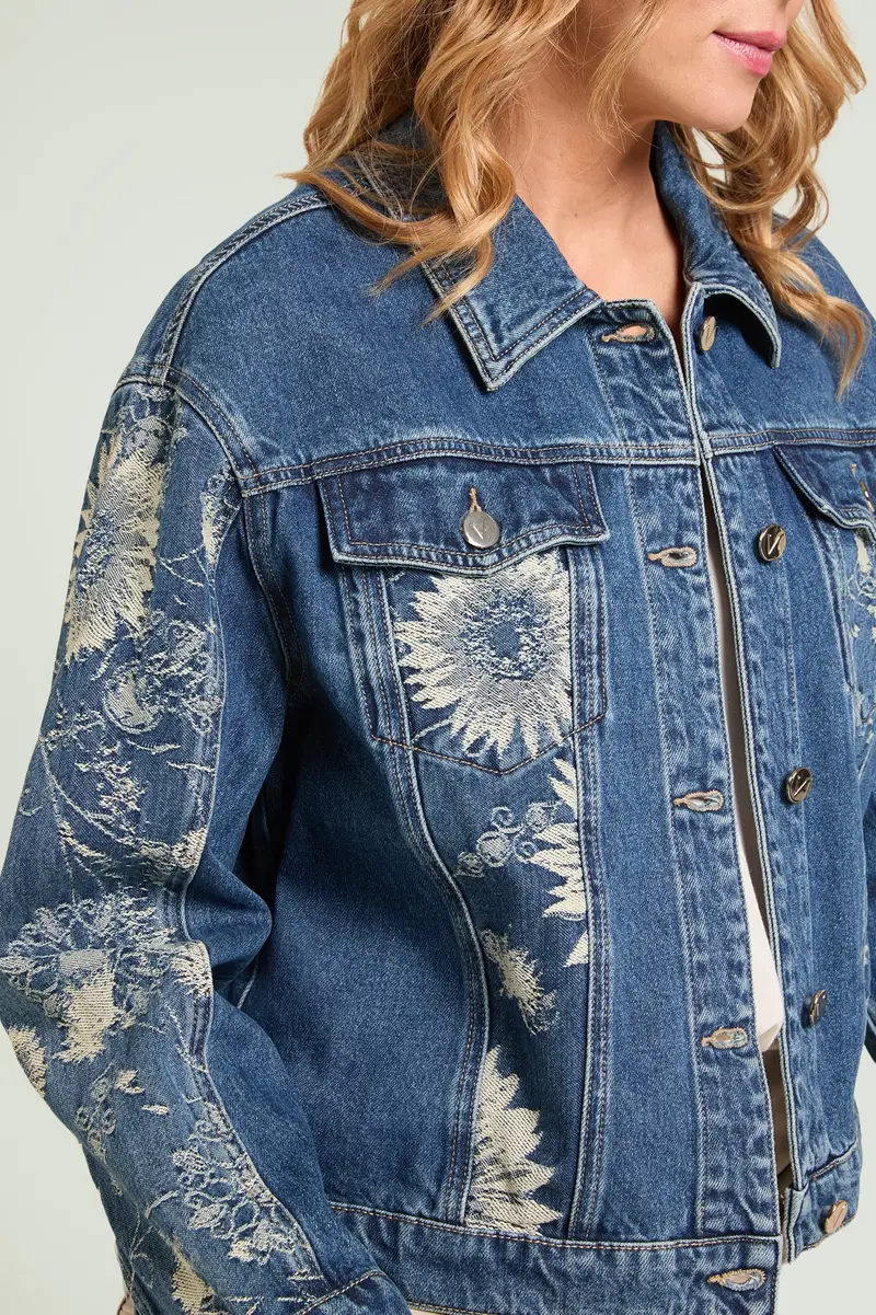 GIUBBOTTO IN DENIM JACQUARD Donna miniatura 3