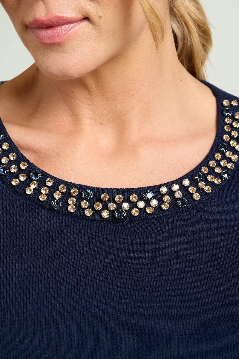 MAGLIA IN VISCOSA COMFORT RICAMATA A MANO Donna miniatura 2