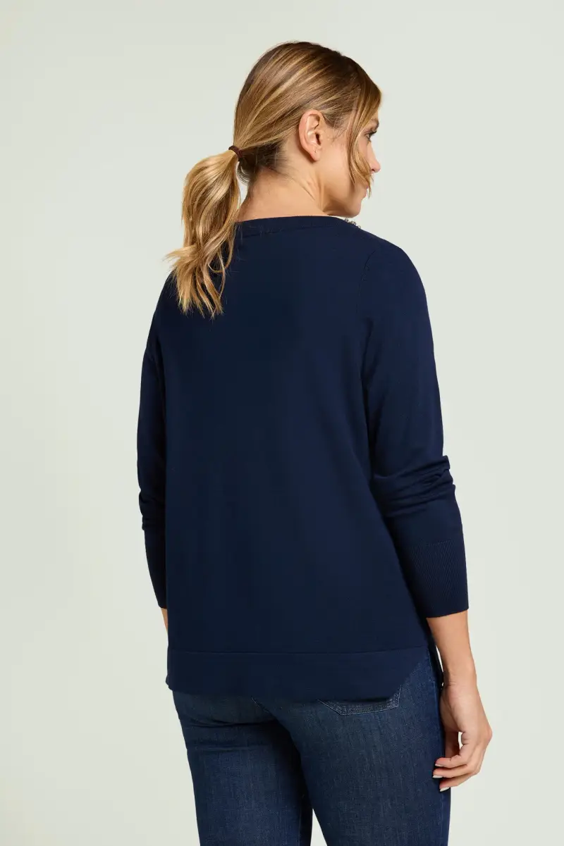 MAGLIA IN VISCOSA COMFORT RICAMATA A MANO Donna miniatura 3